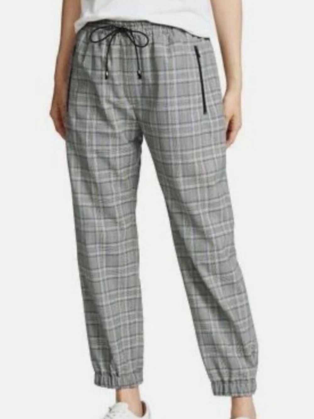 Milly Wool Gray Plaid Drawstring Jogger Pants SZ  Medium